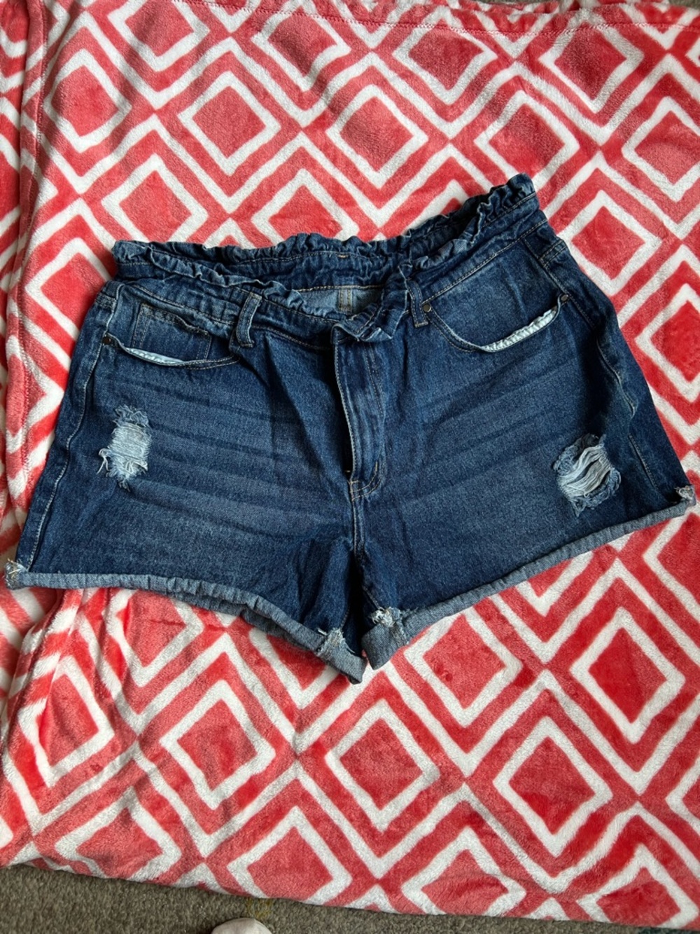 High-Rise Dark Blue Distressed Denim Shorts for Women